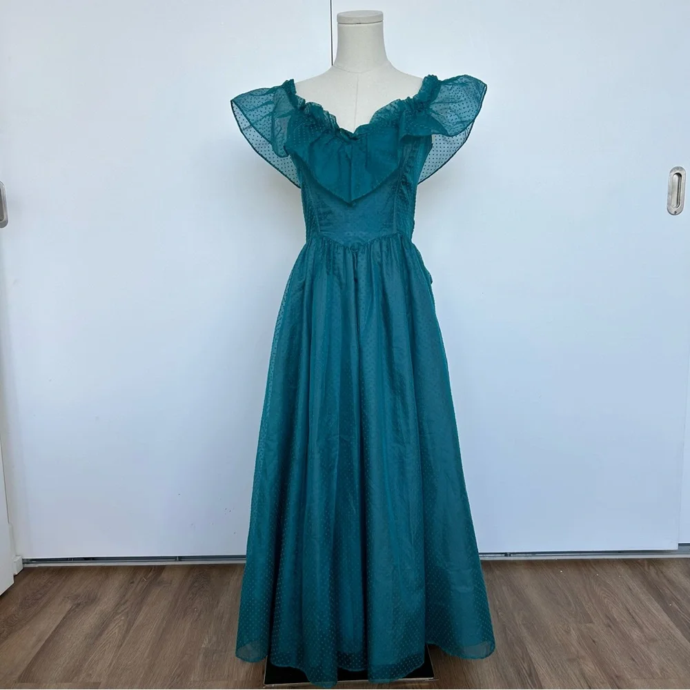 Gunne Sax Teal Swiss Dot Dress - Picture 2 of 15